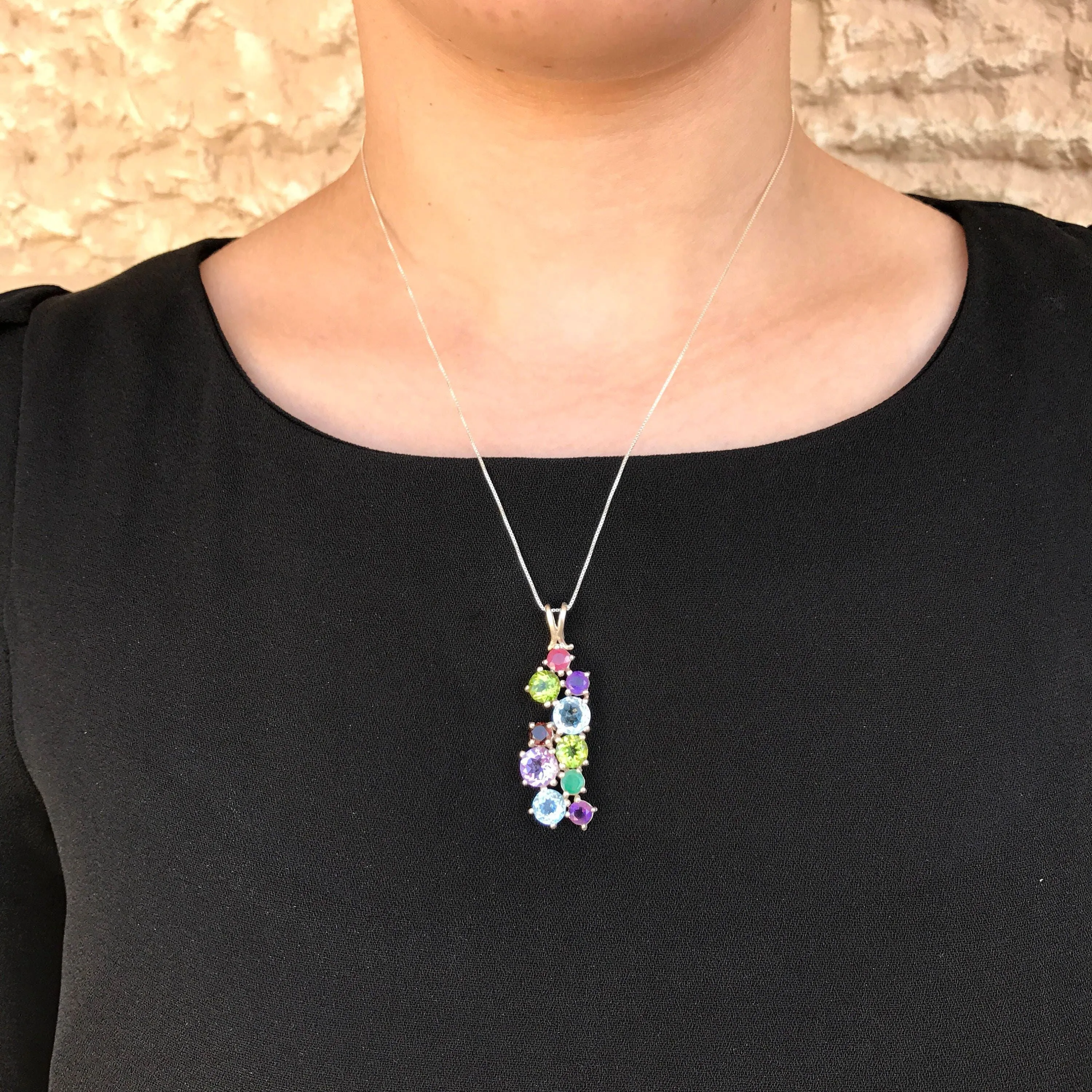 Multistone Statement Pendant - Natural Emerald Necklace - Unique Colorful Necklace
