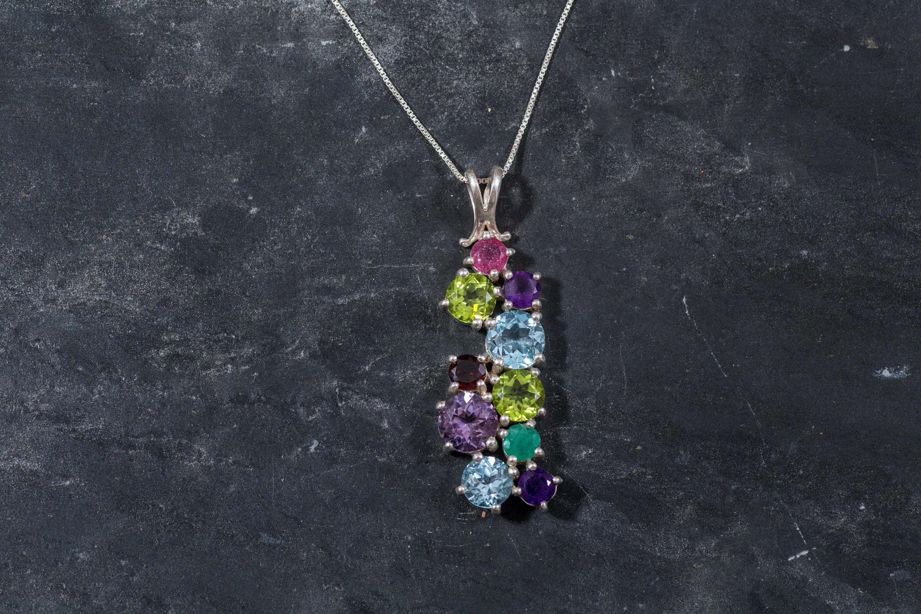 Multistone Statement Pendant - Natural Emerald Necklace - Unique Colorful Necklace