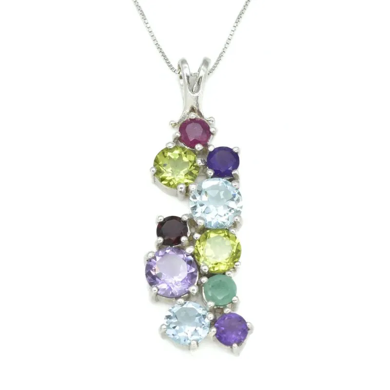 Multistone Statement Pendant - Natural Emerald Necklace - Unique Colorful Necklace
