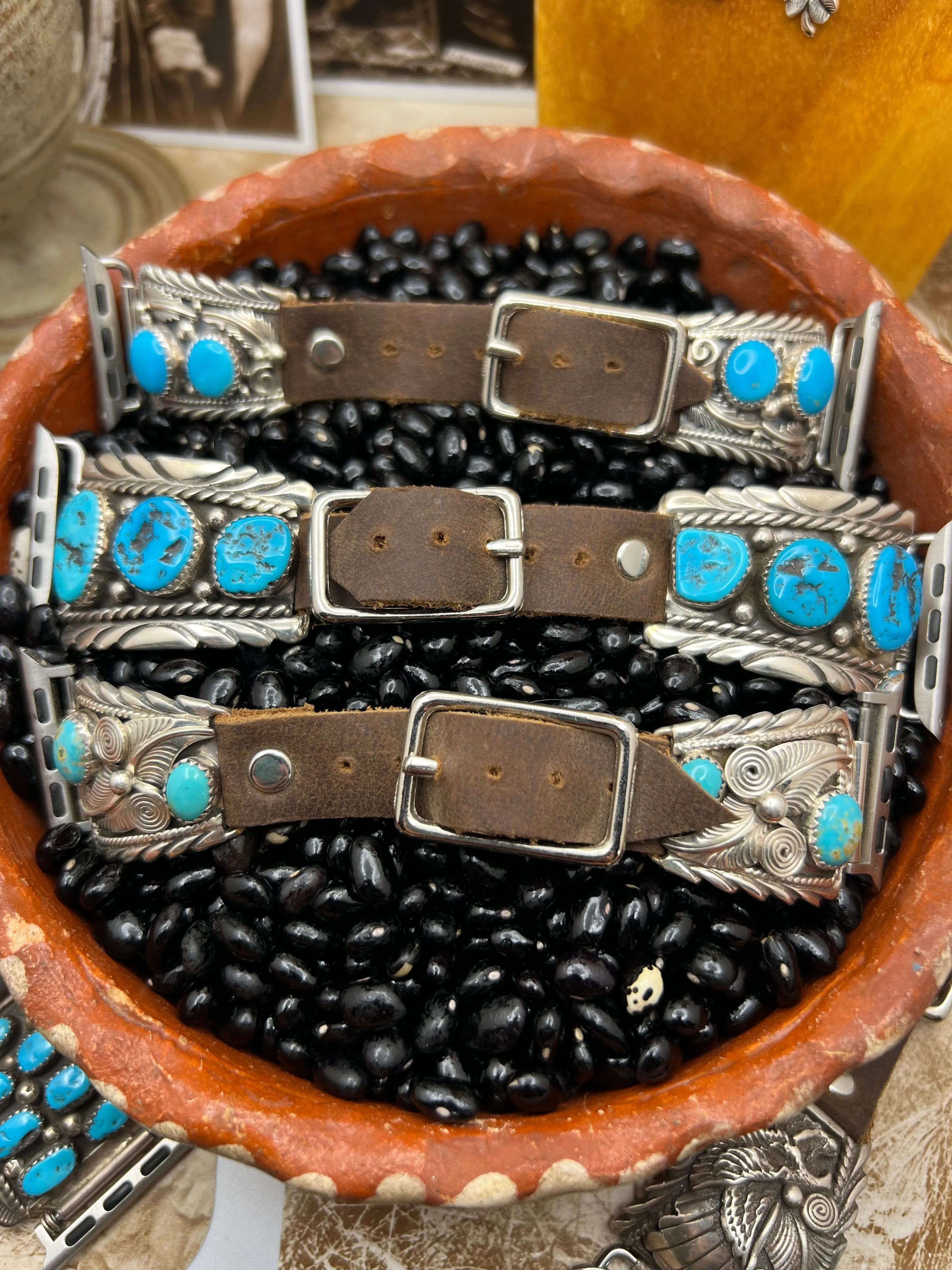 Native American sterling silver Watch Band with Turquoise C