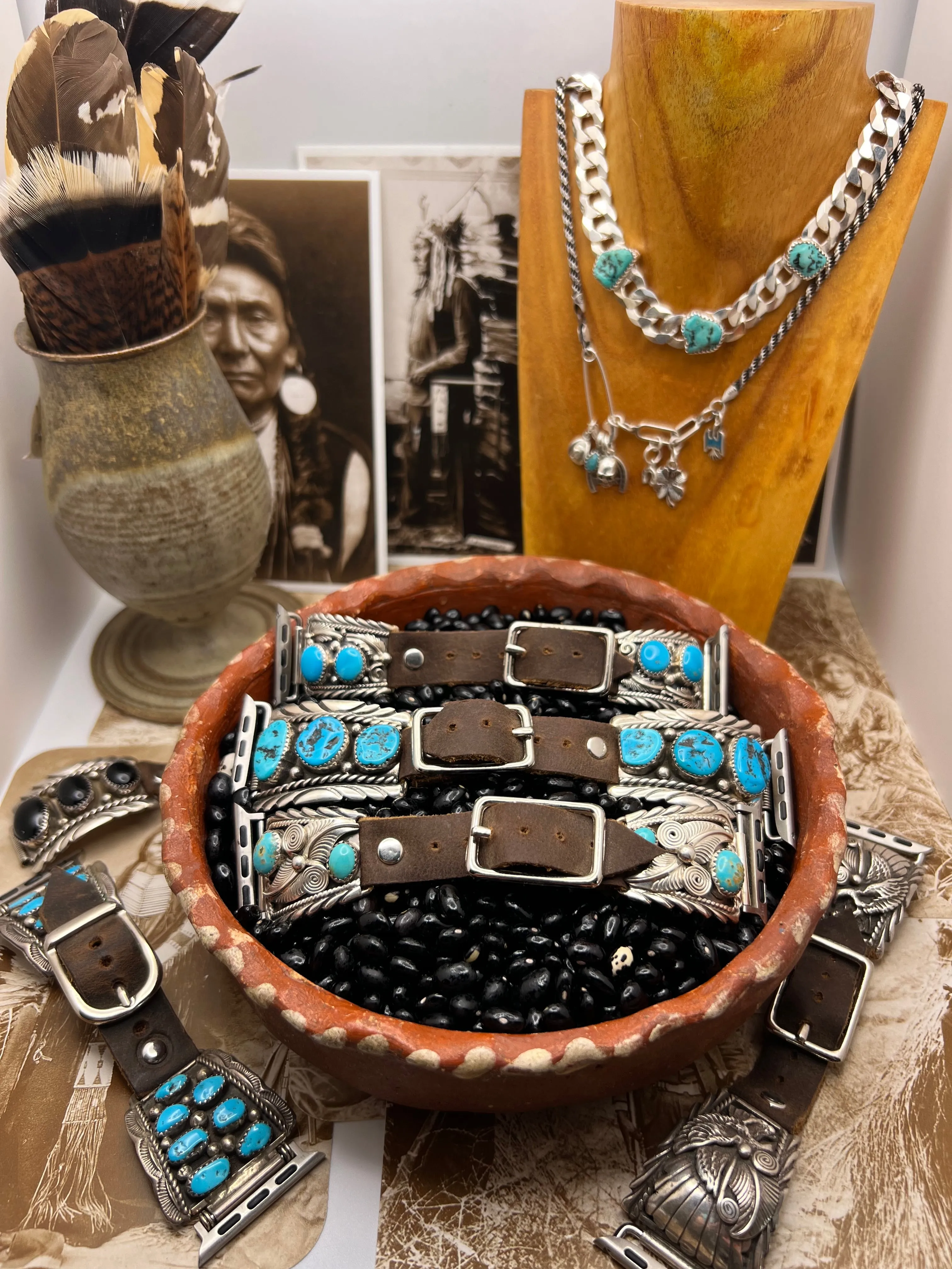 Native American sterling silver Watch Band with Turquoise C
