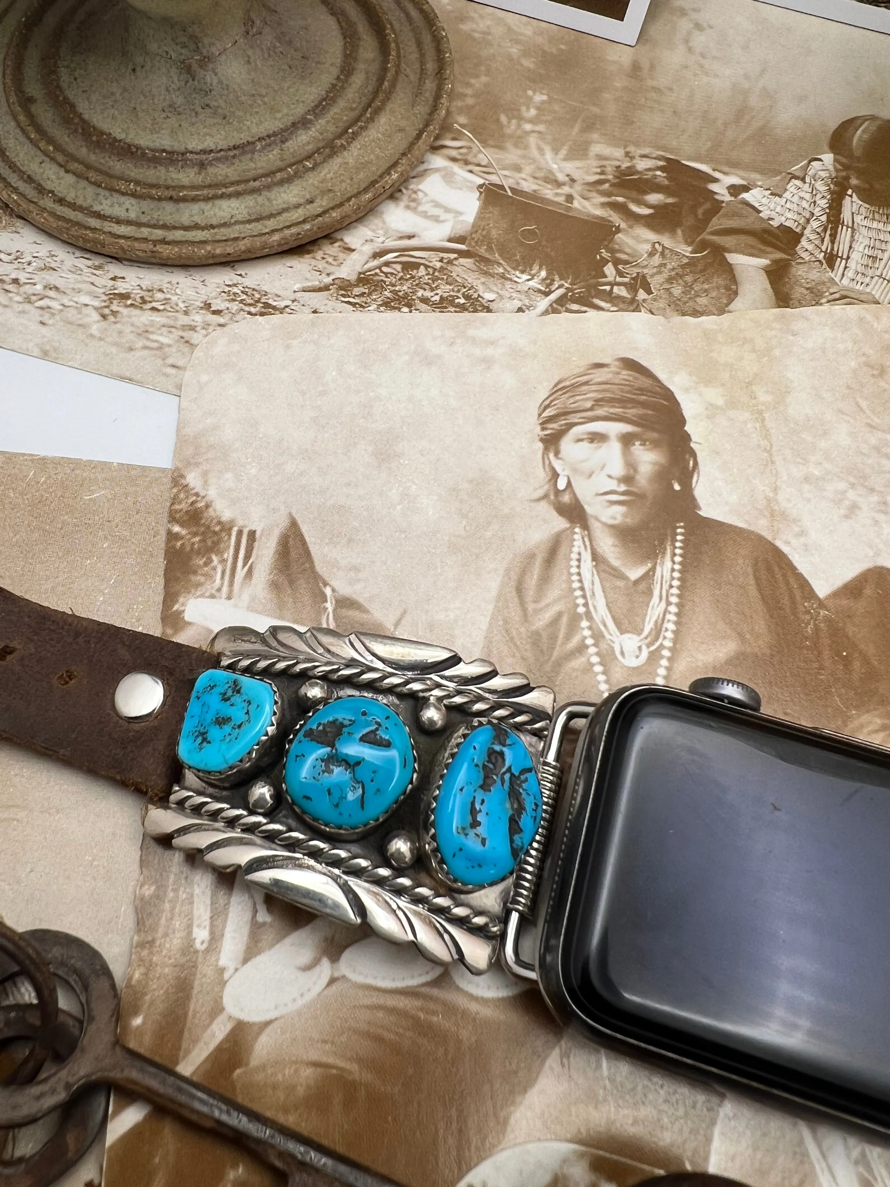 Native American sterling silver Watch Band with Turquoise C
