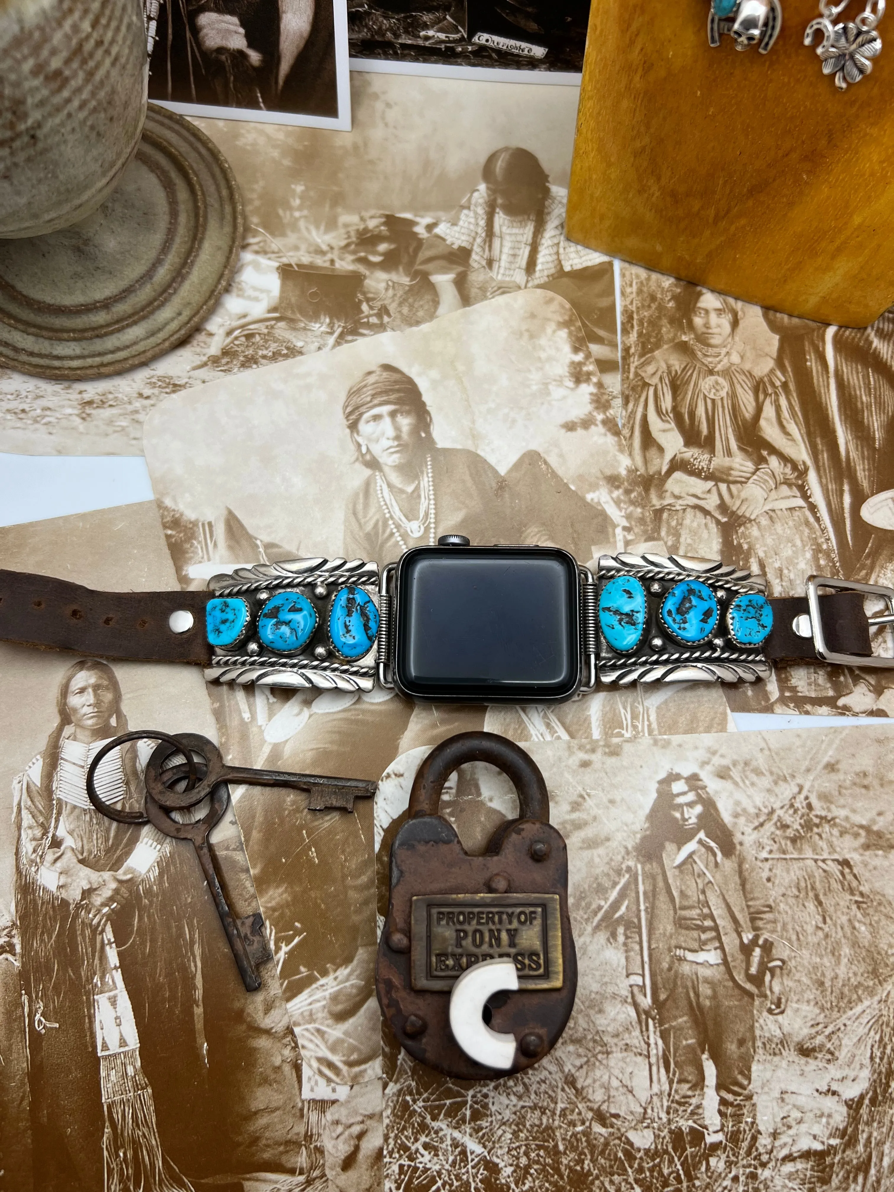 Native American sterling silver Watch Band with Turquoise C