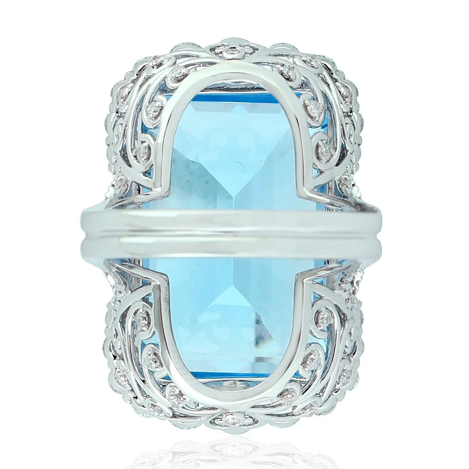 Natural Topaz Cocktail Ring 18k White Gold Diamond Handmade Jewelry