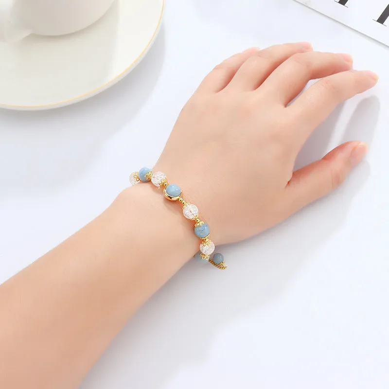 New Transit White Crystal Pop Flower Sliding Bracelet Original Aquamarine Bracelet