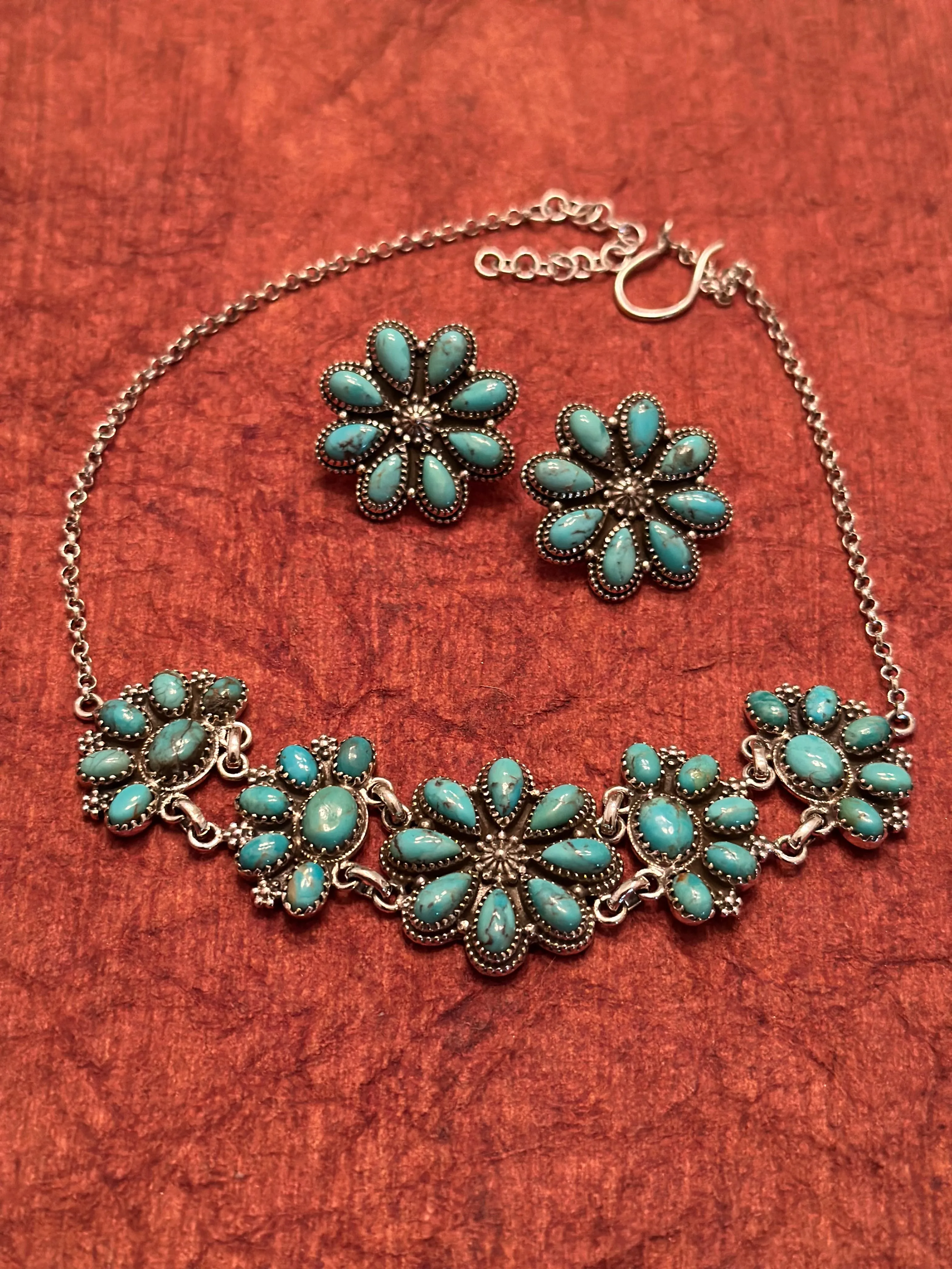 Nizhoni Kingman Turquoise & Sterling Silver Choker Necklace & Earring Set
