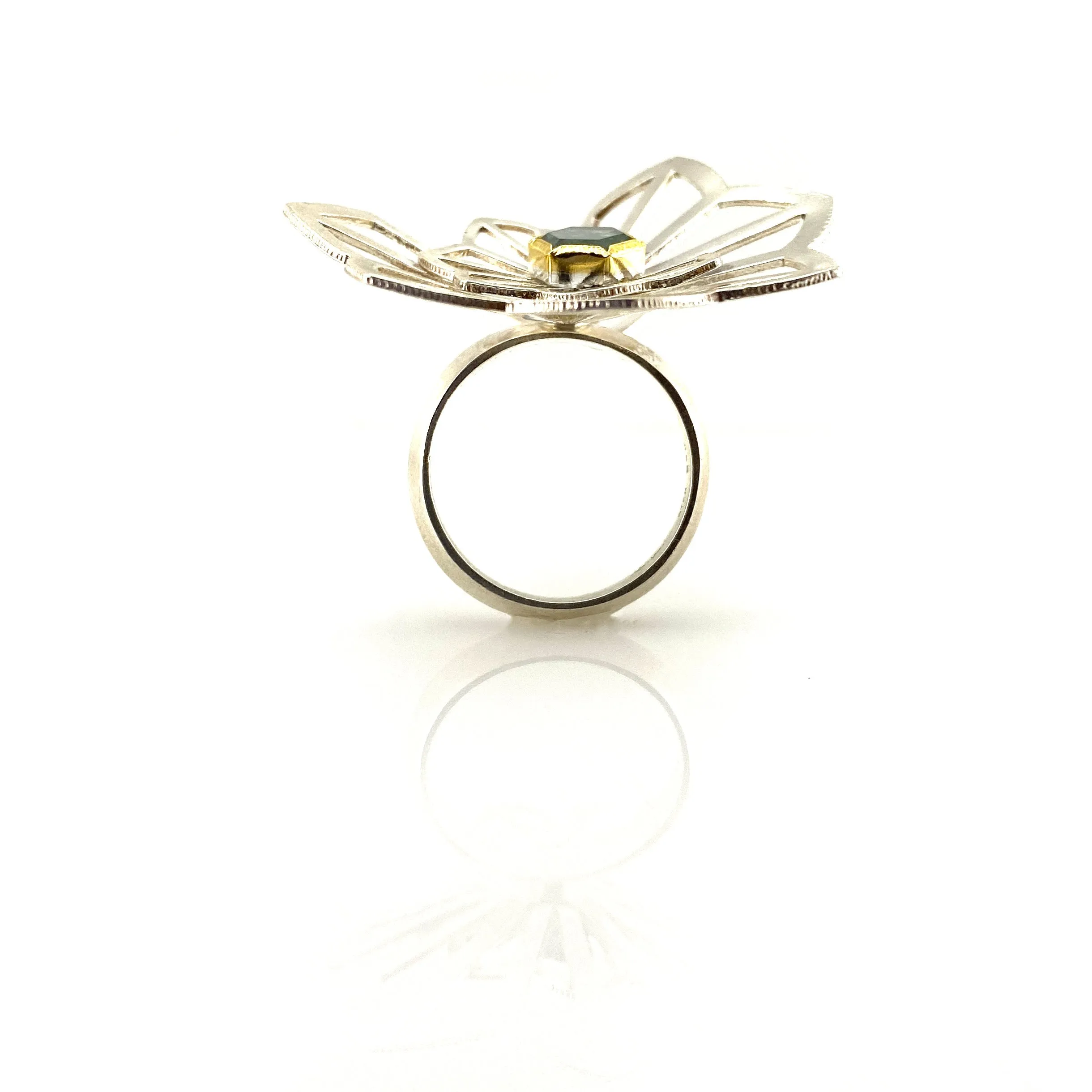 One of a Kind Origami Ring with Montana Sapphire