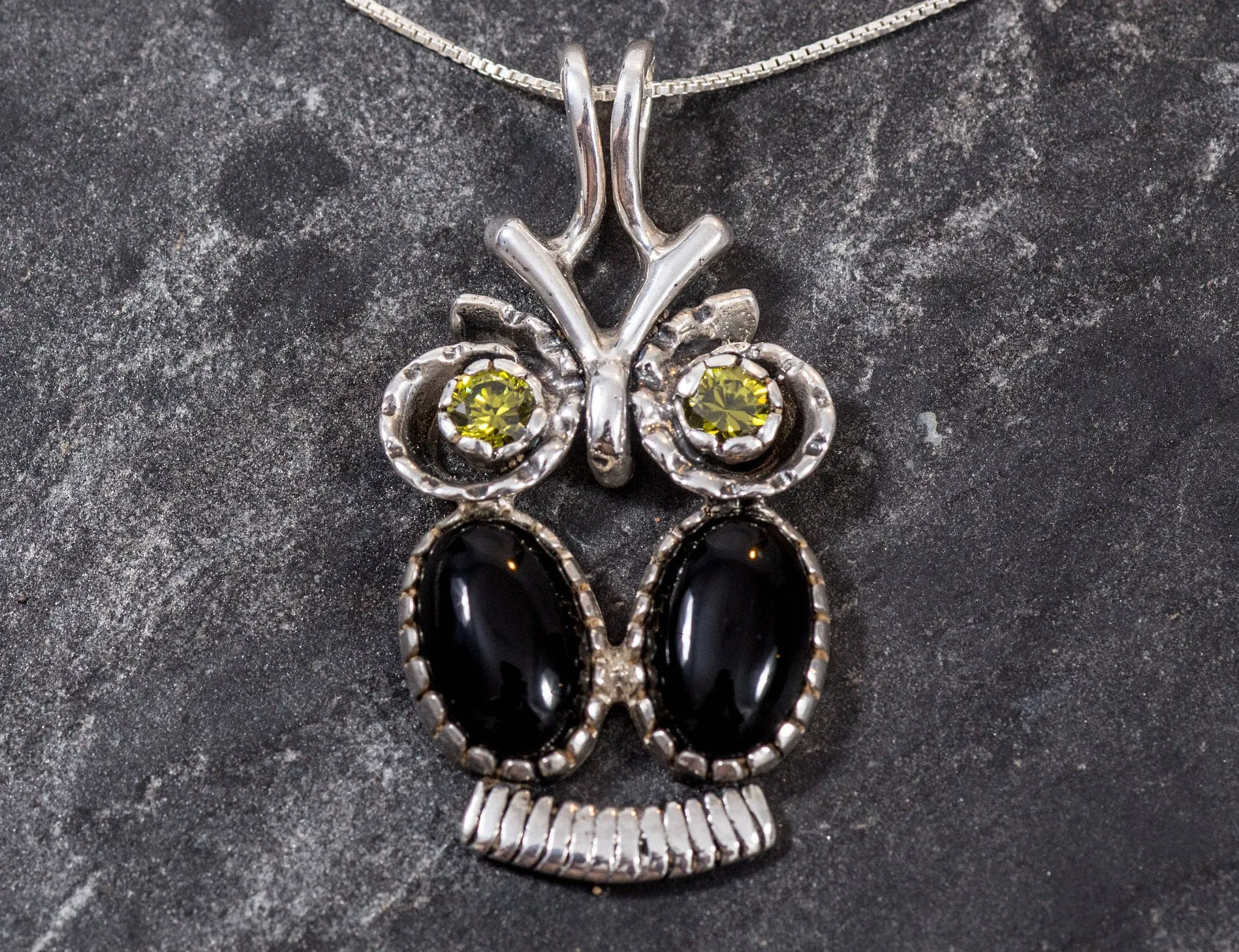 Owl Pendant - Black Onyx Necklace - Silver Own Necklace