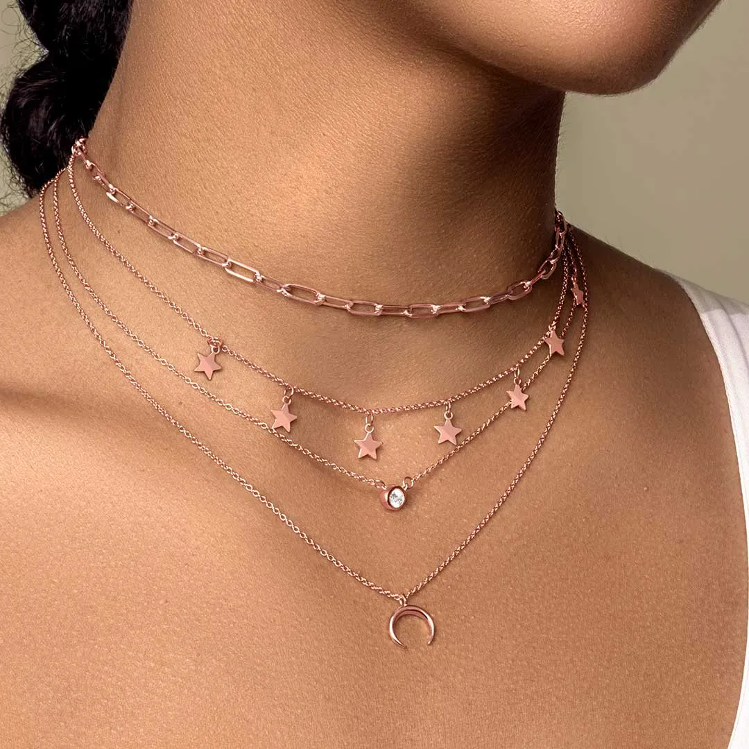 Pack 2 Diamond   Mini Moonset Rose Gold Necklaces