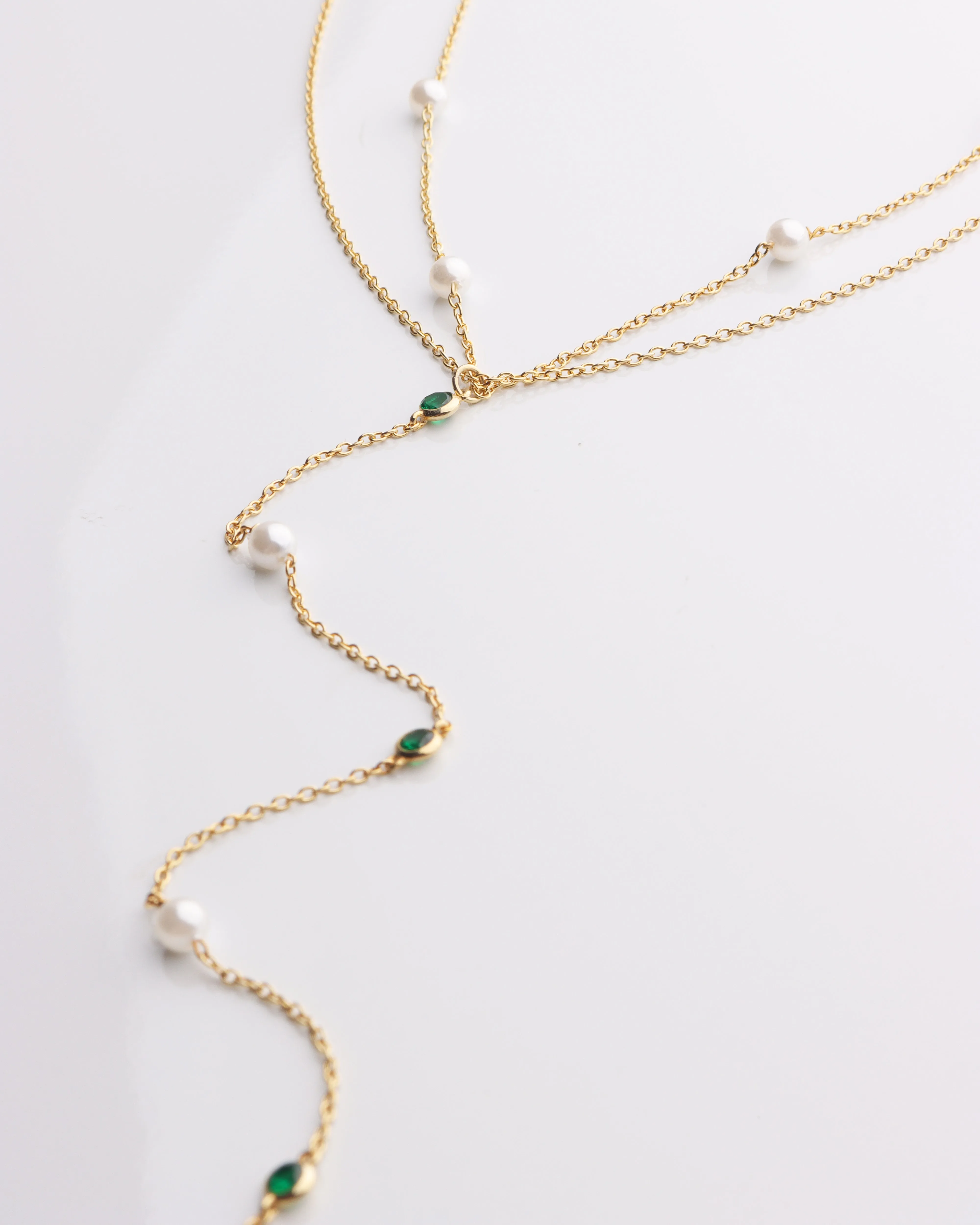 Pearl & Emerald Lariat Necklace