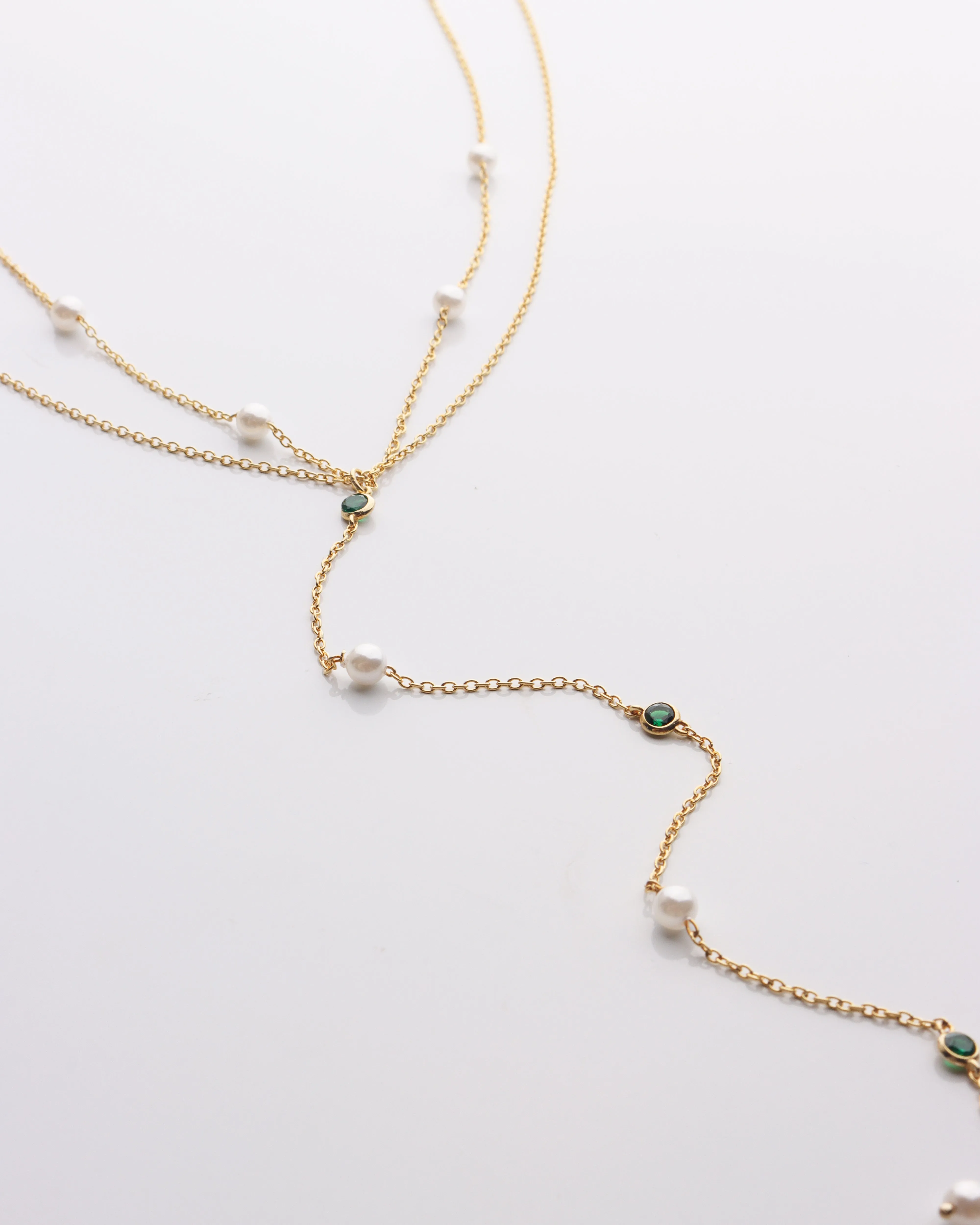Pearl & Emerald Lariat Necklace