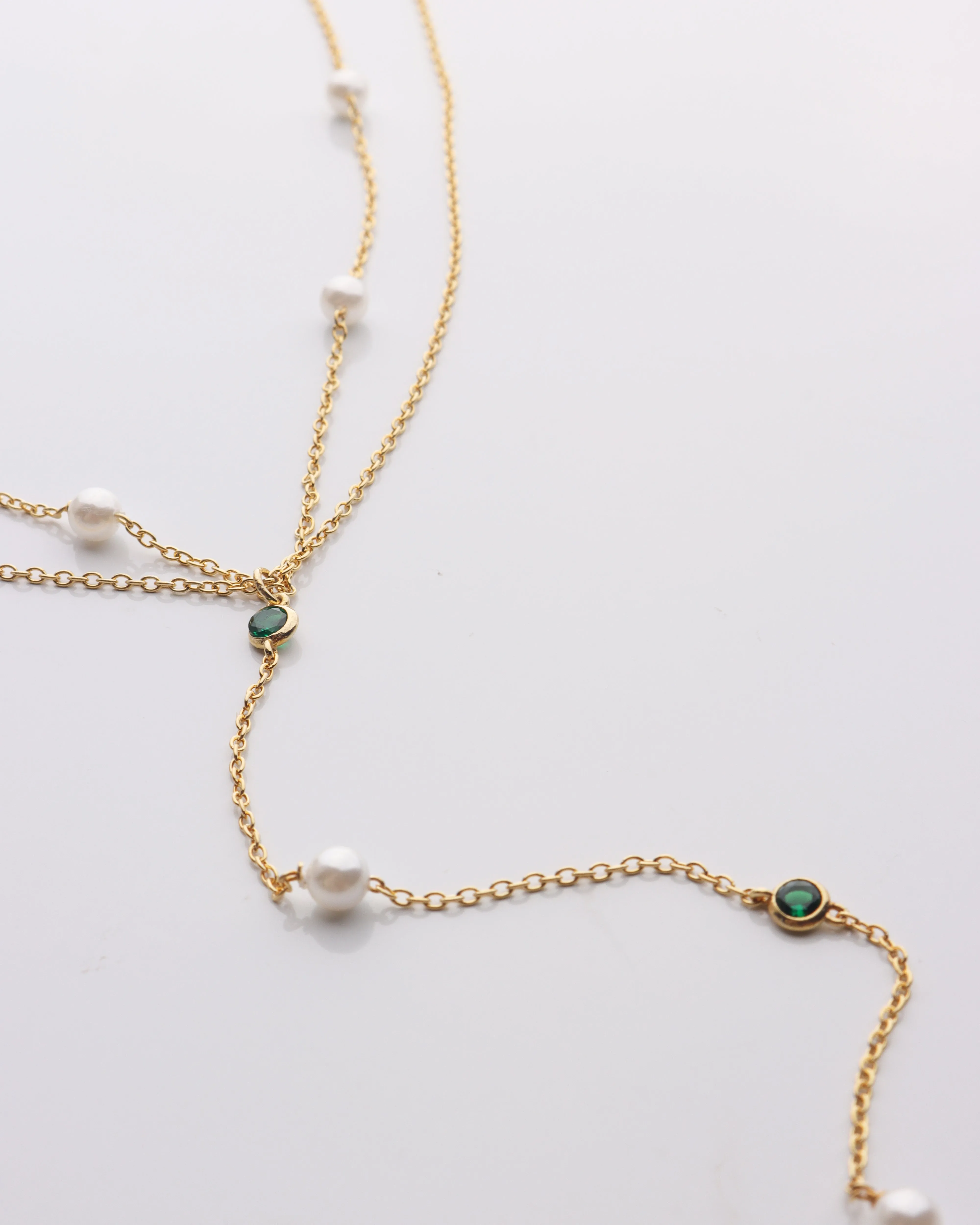 Pearl & Emerald Lariat Necklace