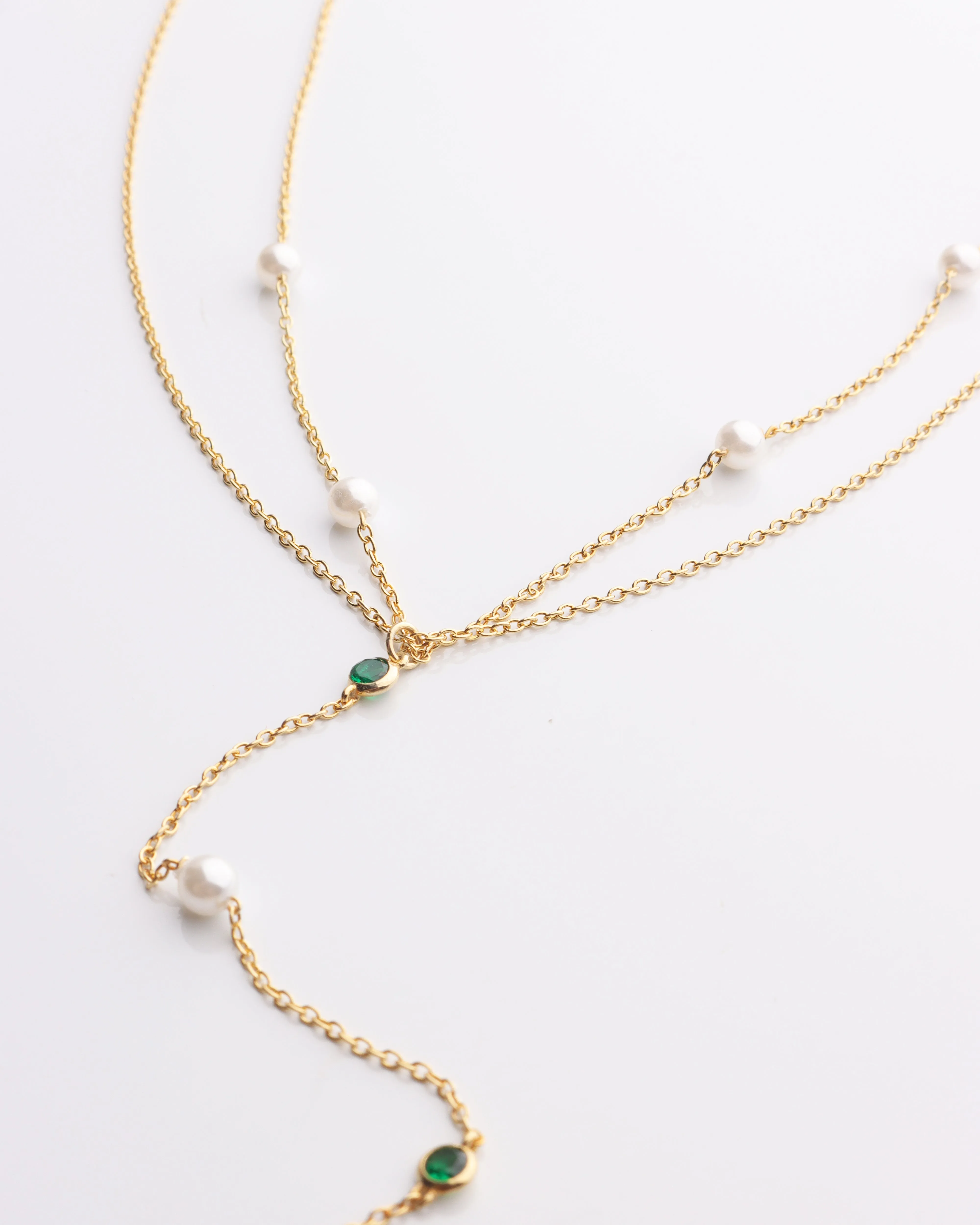 Pearl & Emerald Lariat Necklace