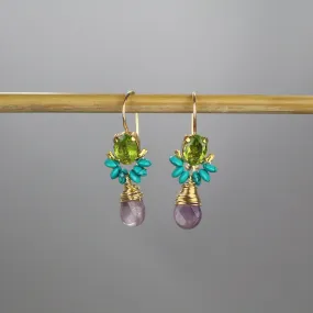 Peridot Turquoise Amethyst Angel Earrings