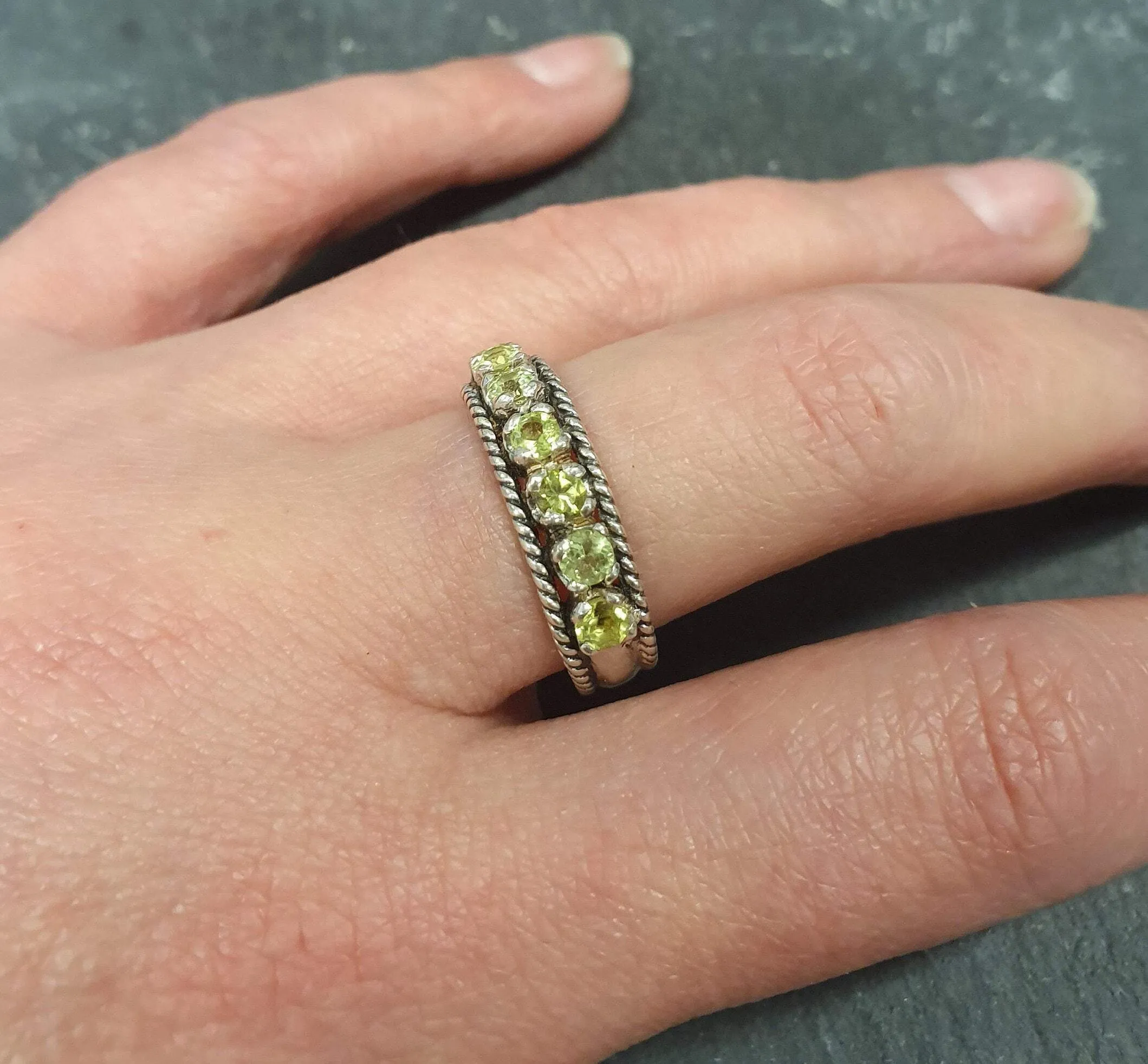 Peridot Vintage Ring - Half Eternity Band - Green Stackable Ring