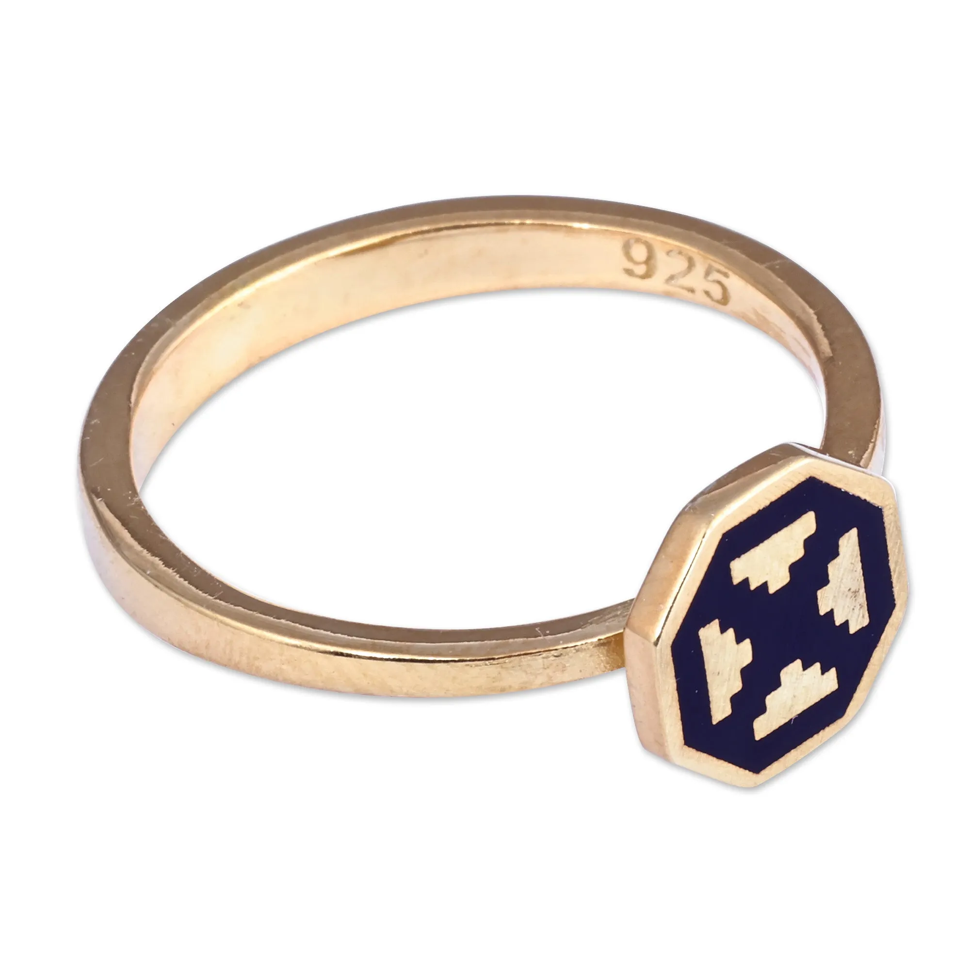 Polished Geometric Navy 18k Gold-Plated Cocktail Ring - This Magical Eternity | NOVICA
