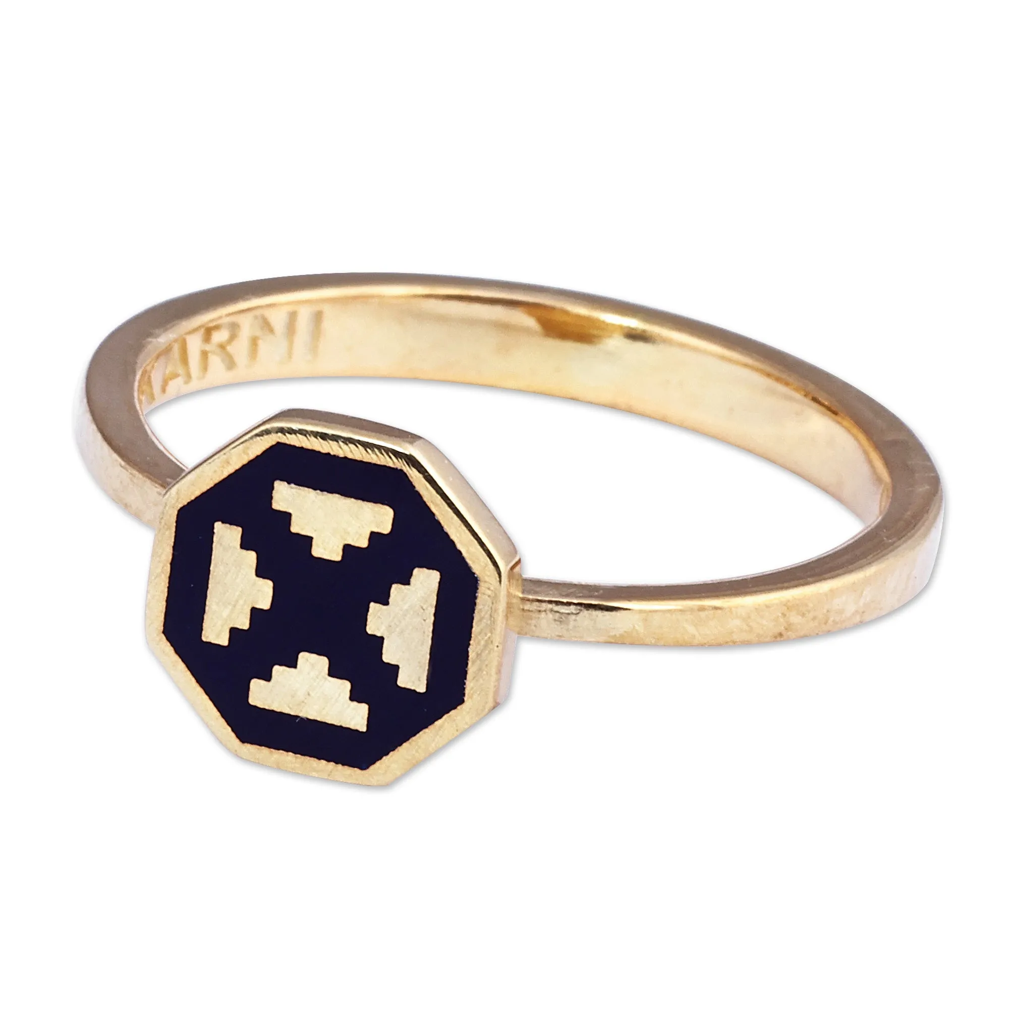 Polished Geometric Navy 18k Gold-Plated Cocktail Ring - This Magical Eternity | NOVICA