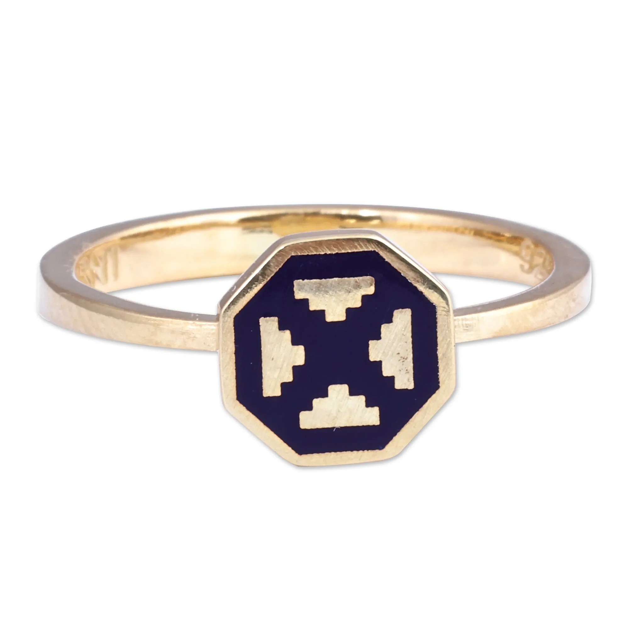 Polished Geometric Navy 18k Gold-Plated Cocktail Ring - This Magical Eternity | NOVICA
