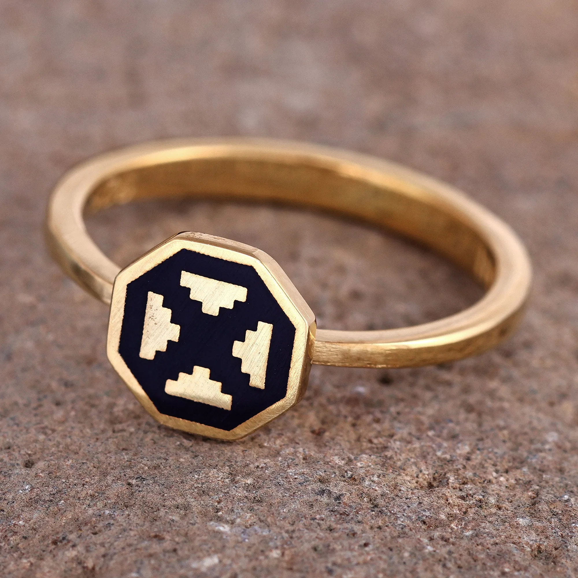 Polished Geometric Navy 18k Gold-Plated Cocktail Ring - This Magical Eternity | NOVICA