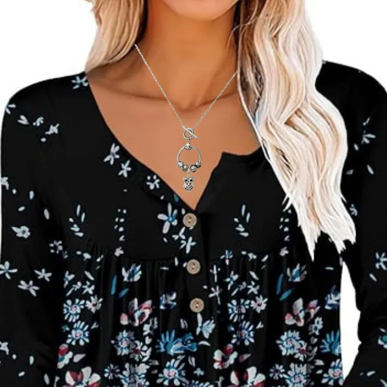 Pretty Owl Sterling Silver Toggle Charm Necklace, 20 inches