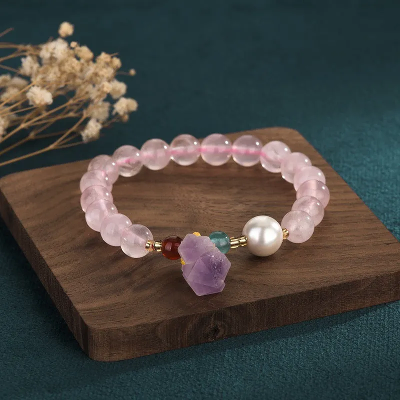 Prosperous Peach Blossom Business Hibiscus Gemstone Bracelet