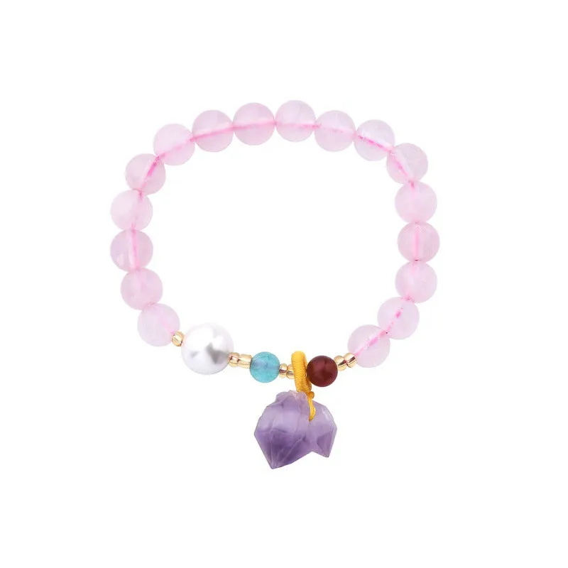 Prosperous Peach Blossom Business Hibiscus Gemstone Bracelet