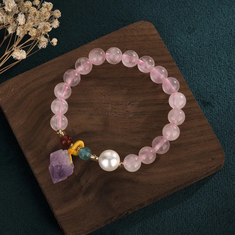 Prosperous Peach Blossom Business Hibiscus Gemstone Bracelet