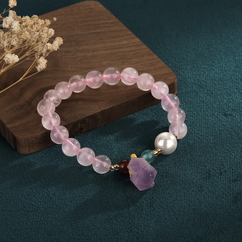 Prosperous Peach Blossom Business Hibiscus Gemstone Bracelet