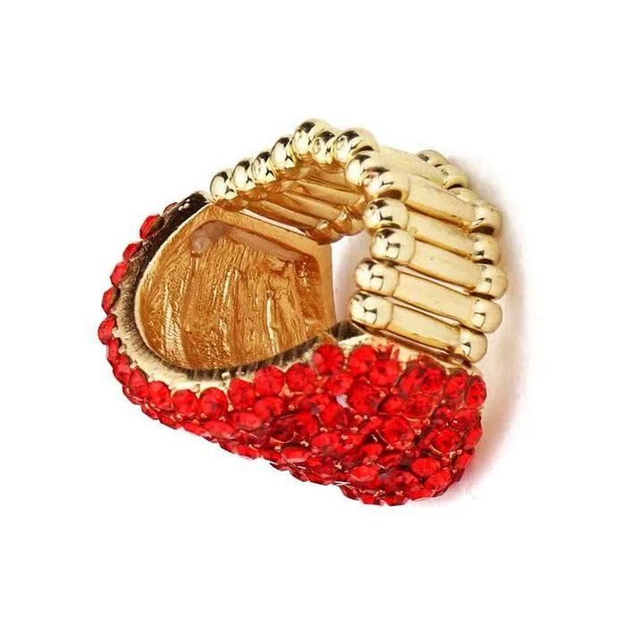 Rhinestone Red Pave Multi Row Gold Stretch Ring