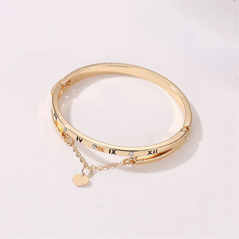 Roman Numeral Love Heart Tassel Peach Heart Pendant Bracelet