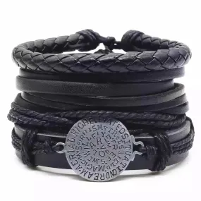 Round Brand Leather Braided Bracelet Leather Multi-layer Suit Rune Retro Ornament Men's