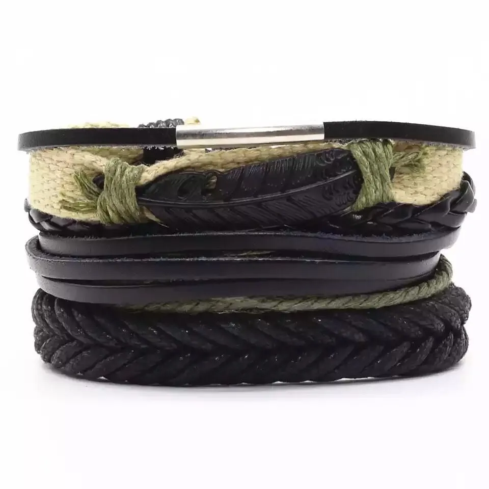Round Brand Leather Braided Bracelet Leather Multi-layer Suit Rune Retro Ornament Men's