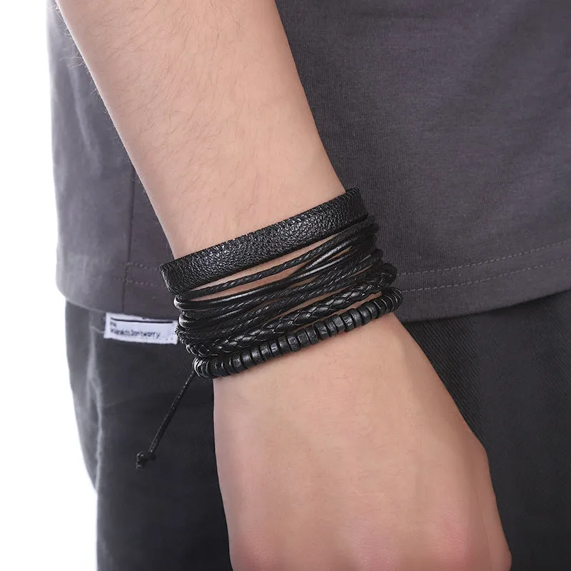 Round Brand Leather Braided Bracelet Leather Multi-layer Suit Rune Retro Ornament Men's