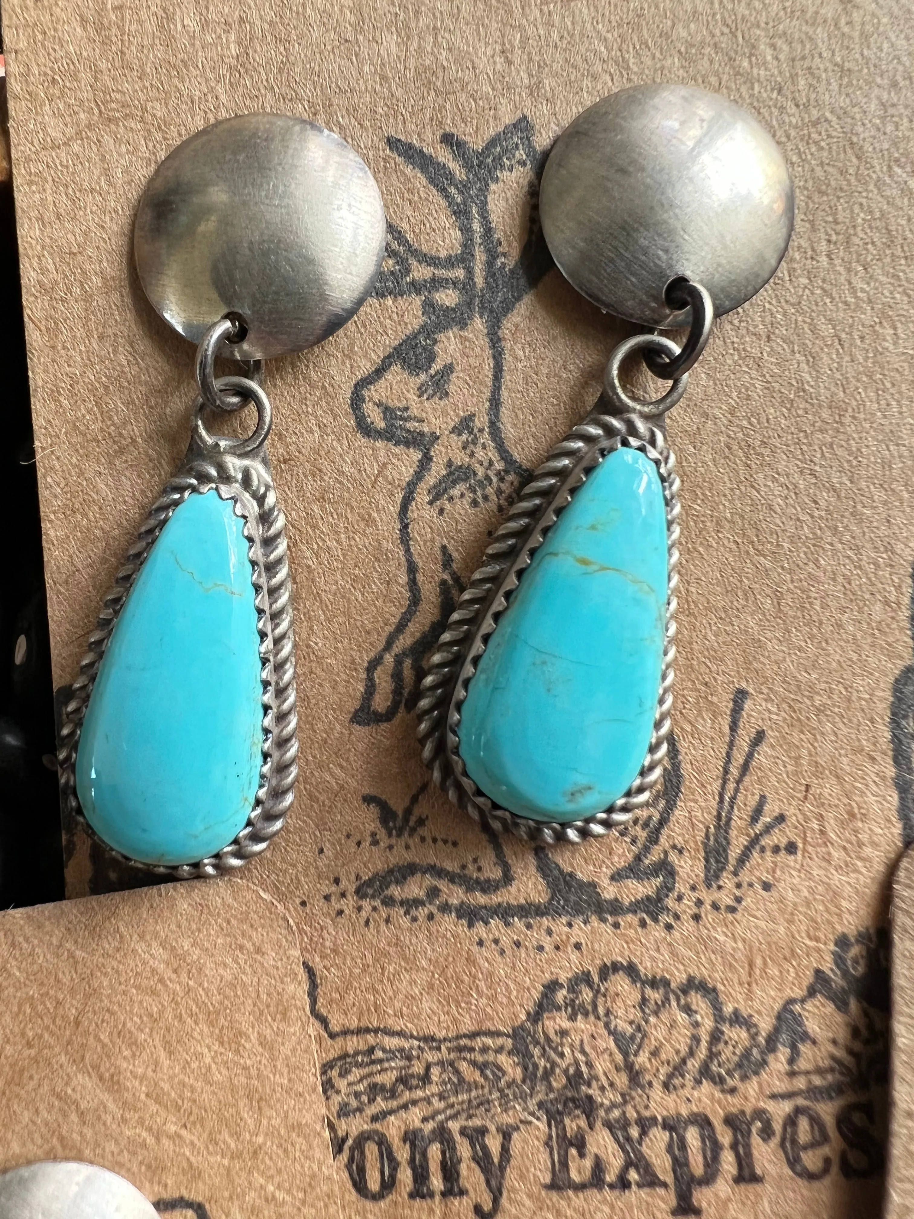 Silver disc kingman teardrop Earrings