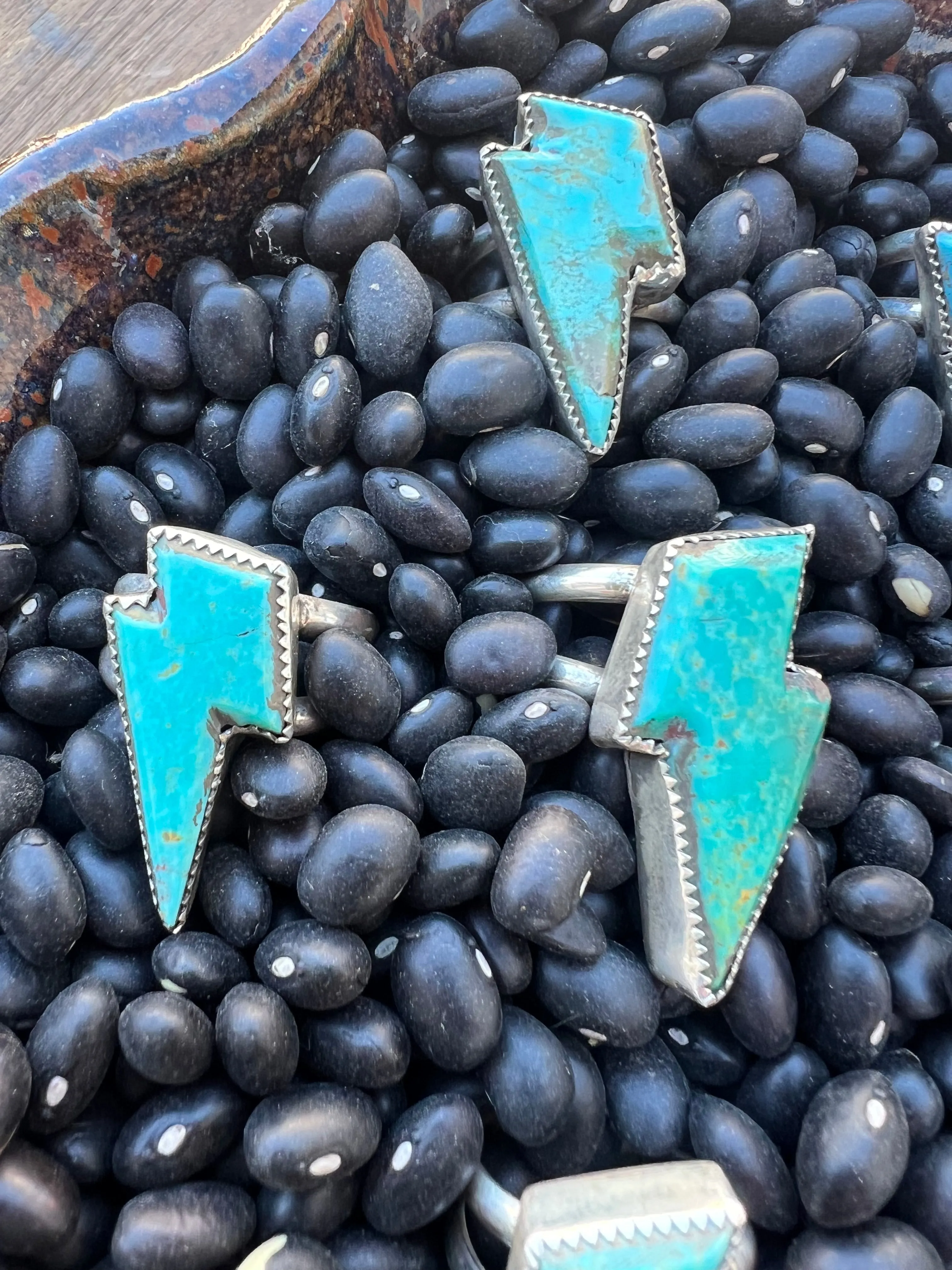 Sized Turquoise Lightening bolt rings
