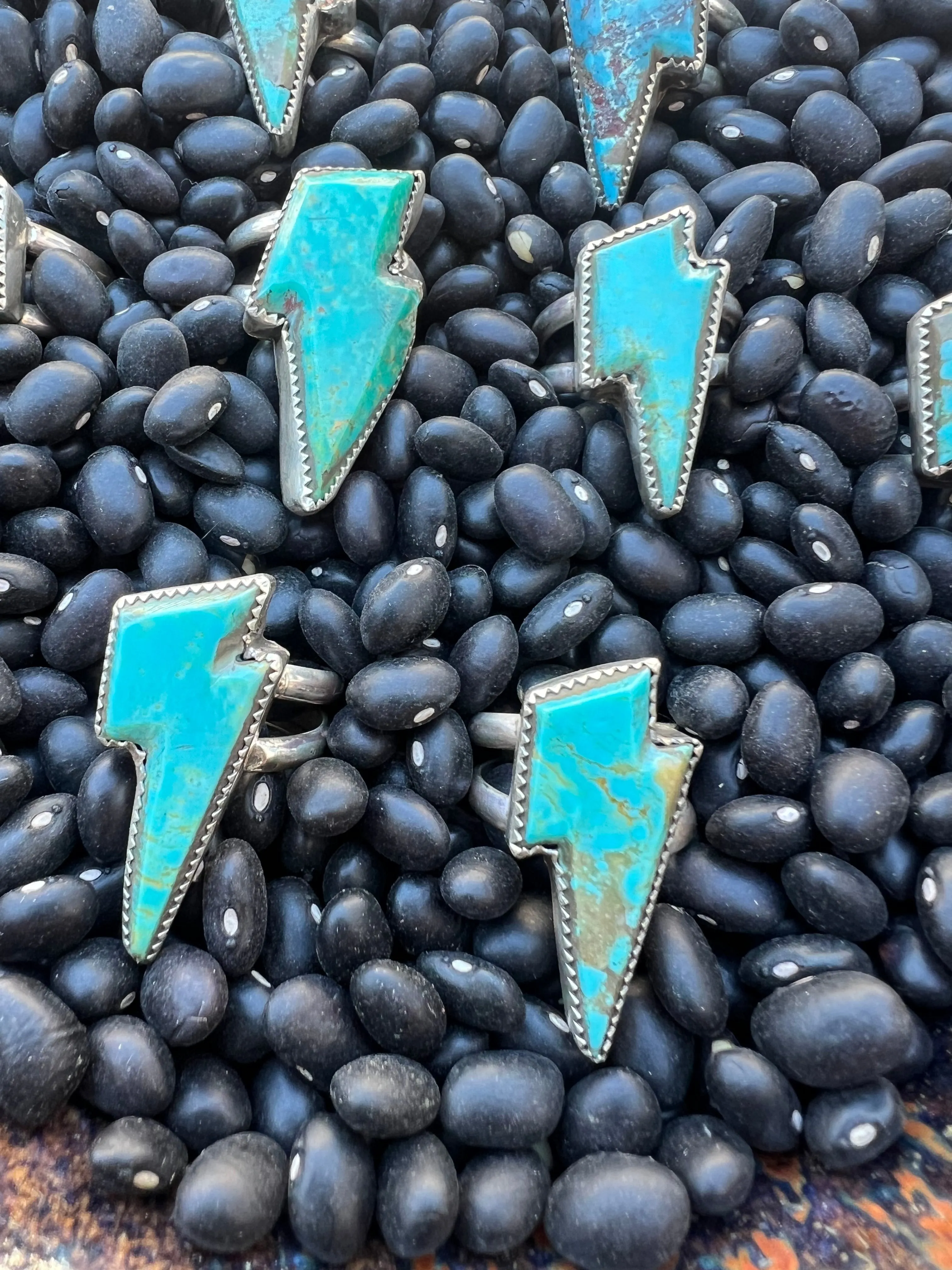 Sized Turquoise Lightening bolt rings