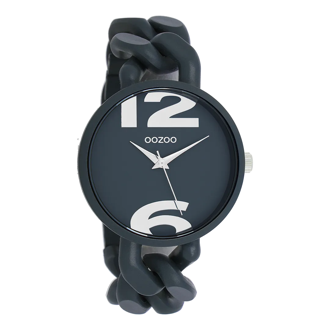 Smoke grey OOZOO watch with smoke grey chunky chain bracelet - C11268