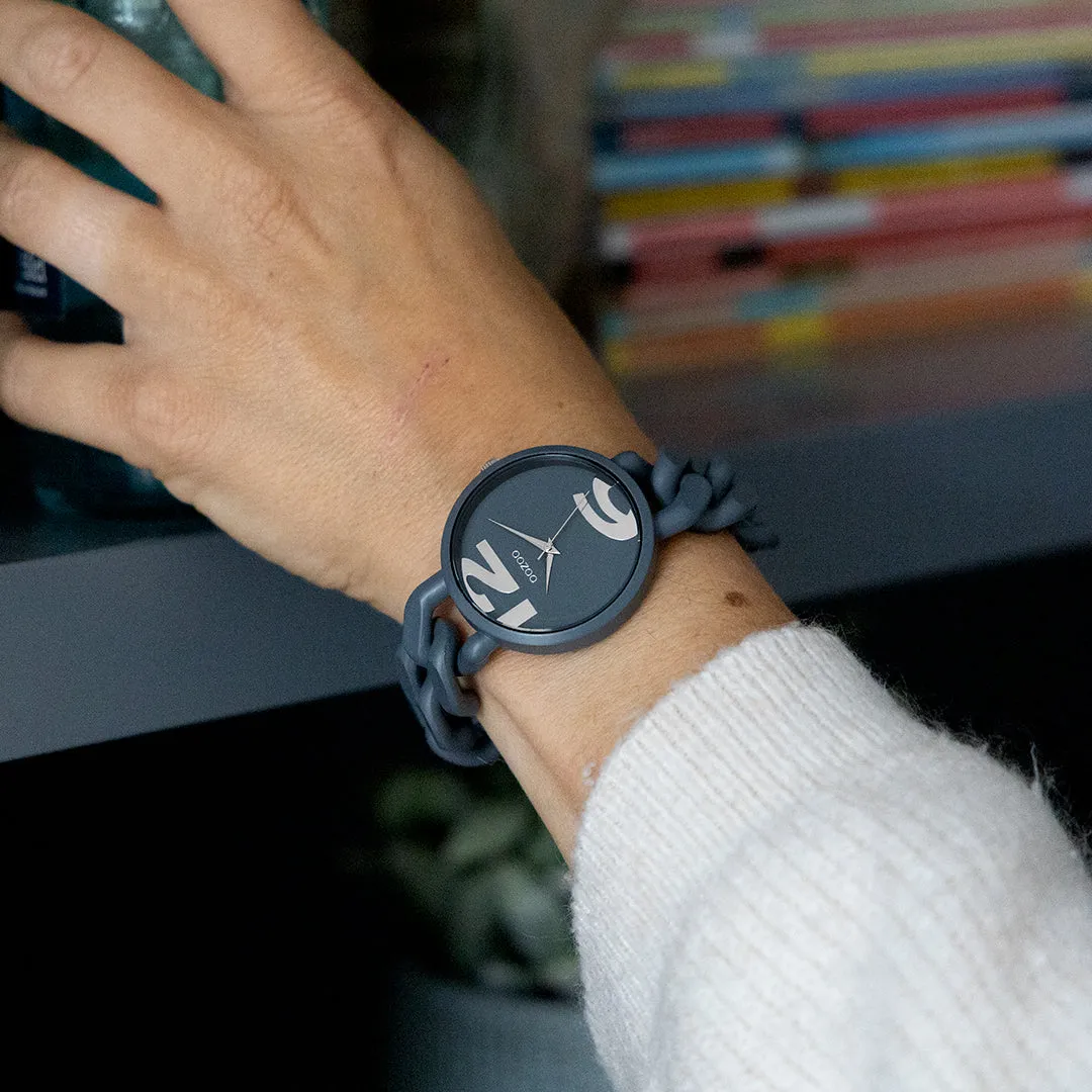 Smoke grey OOZOO watch with smoke grey chunky chain bracelet - C11268