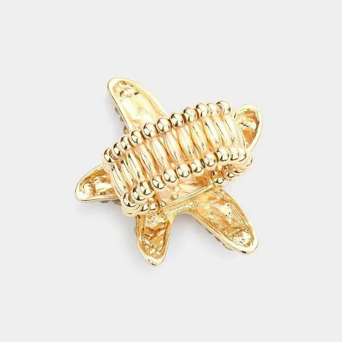 Starfish Bubble Clear Stone Embellished Gold Stretch Ring