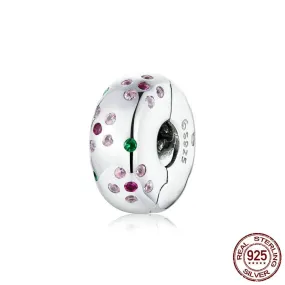 Sterling Silver Pink CZ Flower Clip Charm