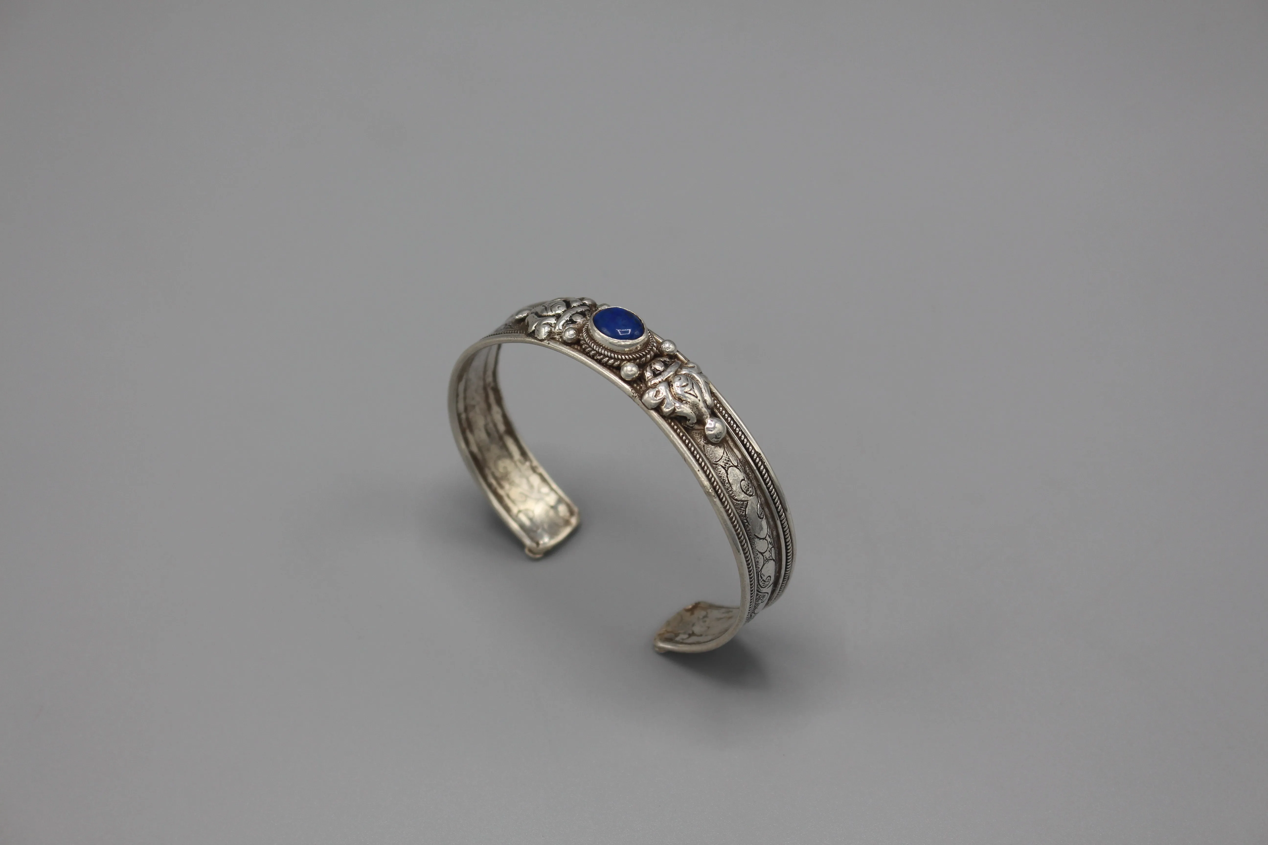 Sterling Silver Tibetan Lapis Inlaid Bracelet