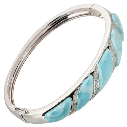 Sterling Silver Wave Larimar w/CZ Bracelet