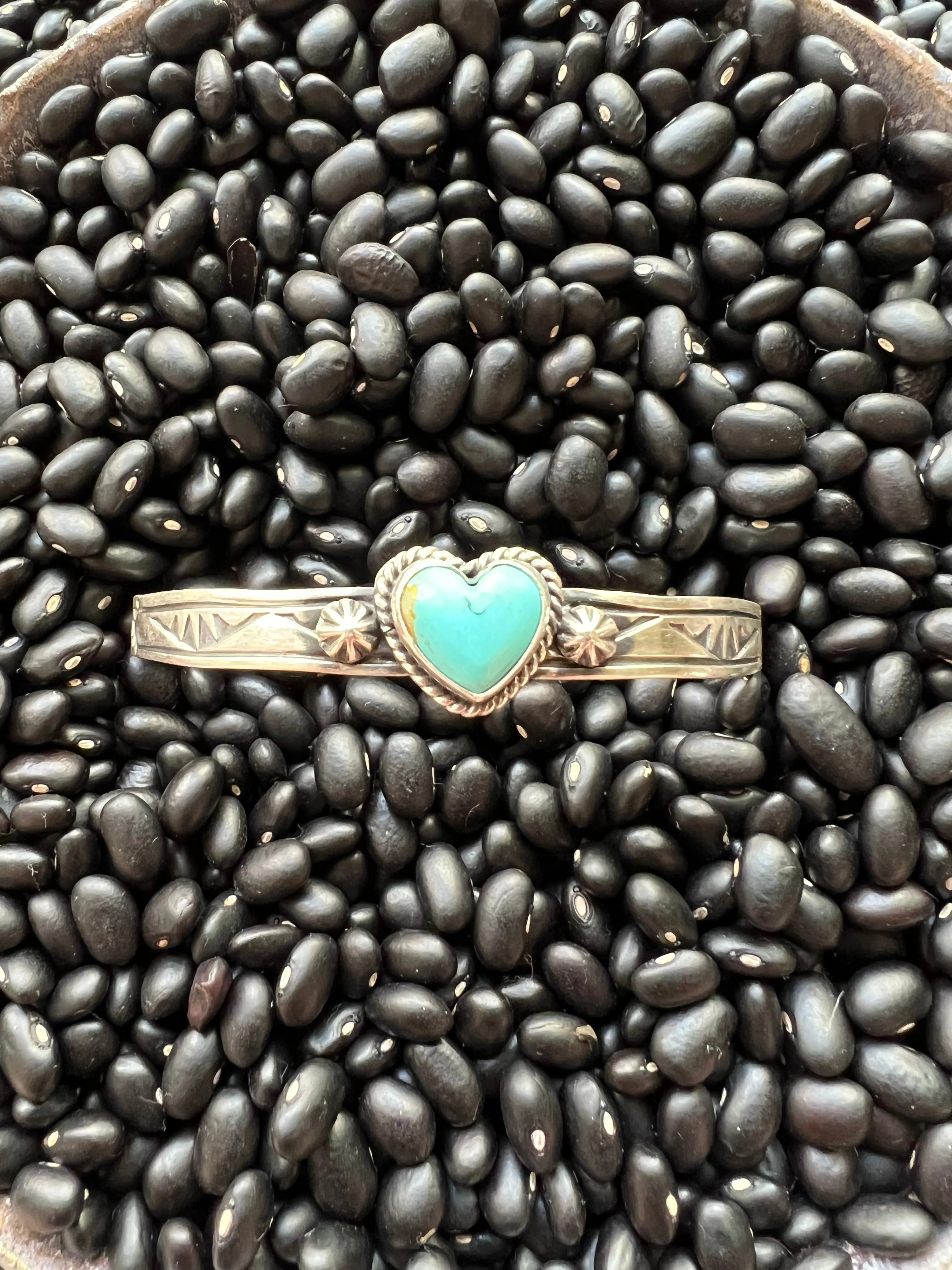 Turquoise Heart Stamped Cuff
