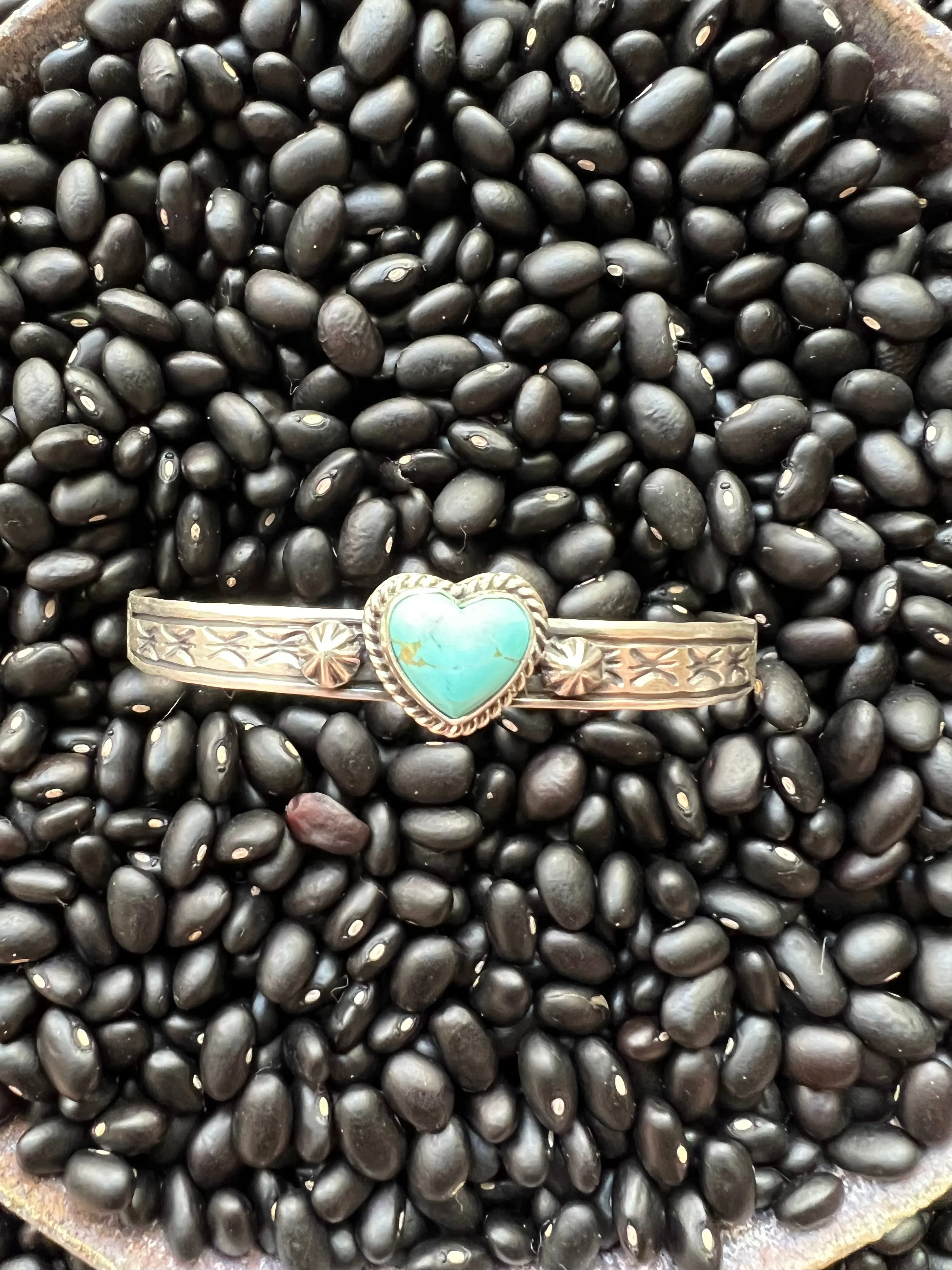 Turquoise Heart Stamped Cuff
