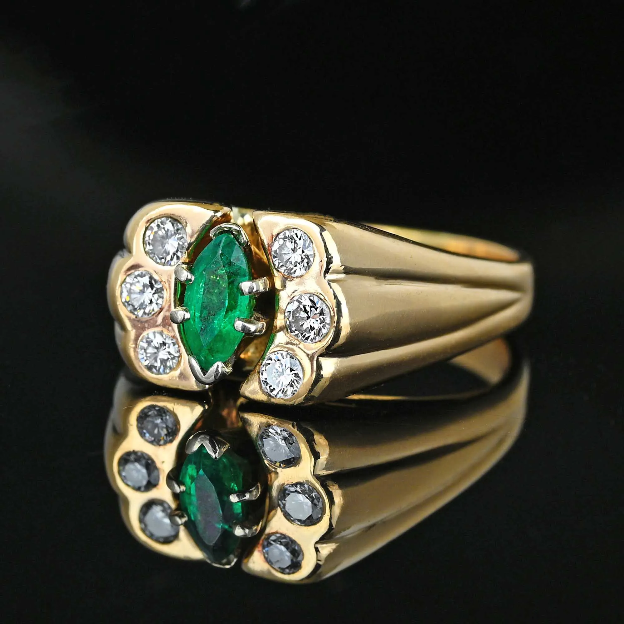 Vintage Marquise Emerald Diamond Ring in 14K Gold