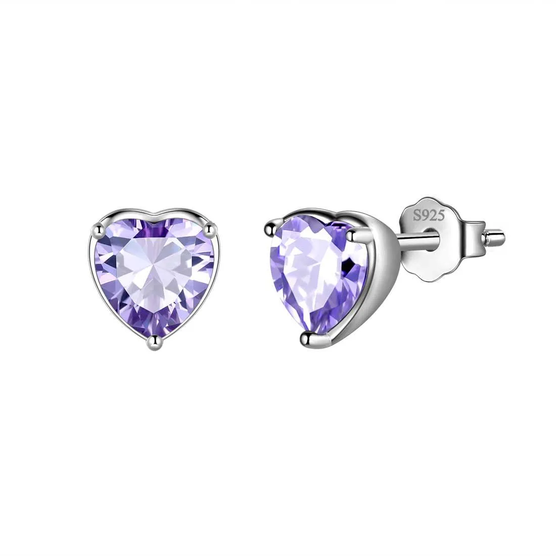 Women Hearts Studs Earring Birthstone Girls Jewelry Birthday Gift 925 Sterling Silver