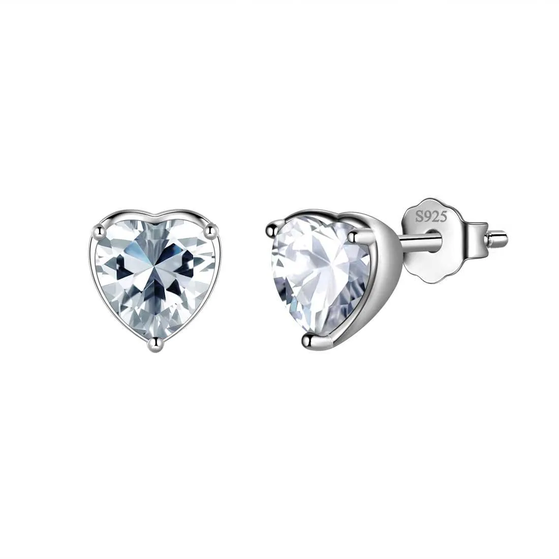 Women Hearts Studs Earring Birthstone Girls Jewelry Birthday Gift 925 Sterling Silver