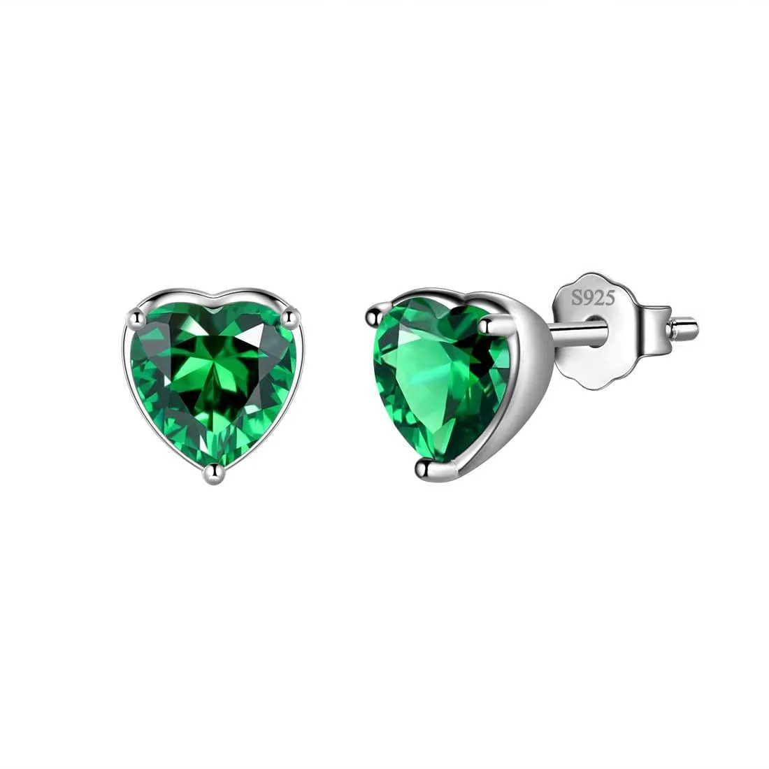 Women Hearts Studs Earring Birthstone Girls Jewelry Birthday Gift 925 Sterling Silver