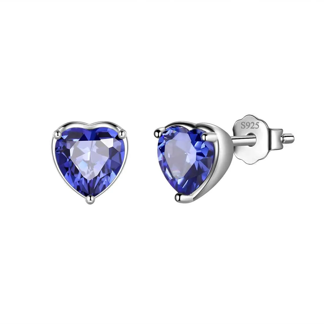 Women Hearts Studs Earring Birthstone Girls Jewelry Birthday Gift 925 Sterling Silver