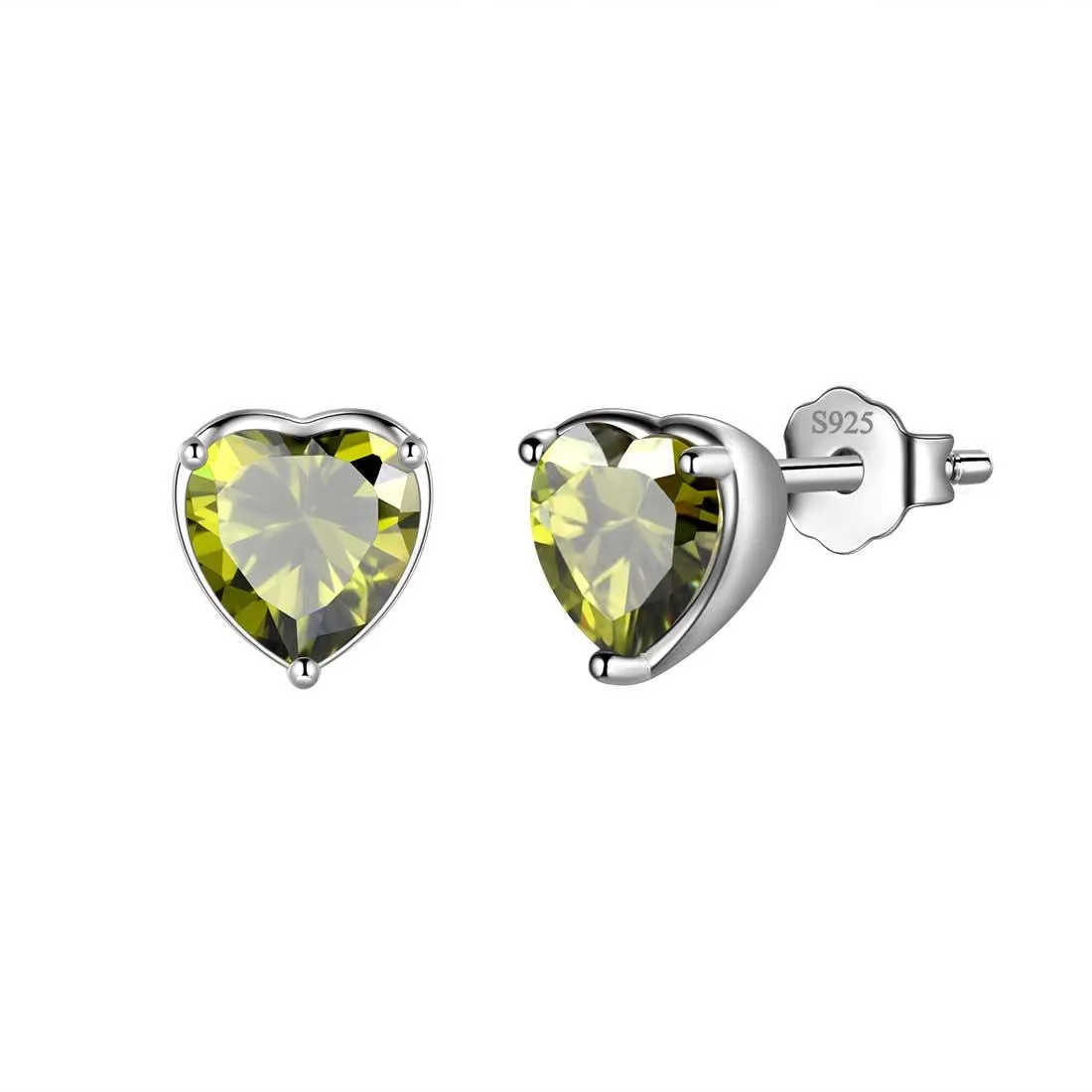 Women Hearts Studs Earring Birthstone Girls Jewelry Birthday Gift 925 Sterling Silver